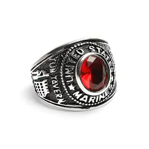 Оптовая продажа ювелирных изделий высшего класса США морской корп военный нержавеющей стали женское кольцо с красным камнем премиум качества