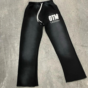 Streetwear Customized Logo Patchwork <b>Joggers</b> Stacked <b>White</b> Color Sweat Pants 100% Cotton Terry Flare Sweatpants - Product Image 3