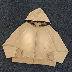 Sudadera con Capucha de Franela Reversible de Doble Capa Personalizada OEM, Chaqueta Cuadrada con Cremallera y Estampado a Cuadros para Hombre y Mujer, 100% Algodón, Gruesa, Bordada e Impresa - Product Image 3