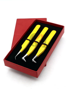 Vente en gros de pinces à extension de cils en acier inoxydable avec revêtement en poudre jaune à 45 degrés Instruments de beauté avec logo personnalisé - Product Image 4