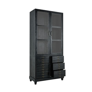 MRS WOODS armadio da soggiorno in legno nero di grandi dimensioni in legno di recupero armadio in legno rustico alto stile <span class=keywords><strong>Vintage</strong></span> - Product Image 1