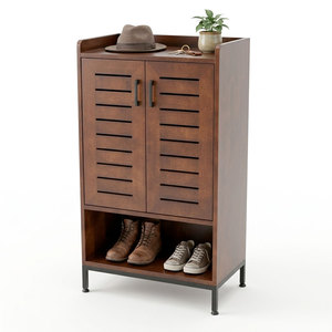 KTB68141 Zapatero Moderno de Dos Puertas 60x35x112cm, Madera de Caucho, Patas de Hierro, Fácil Montaje, Estante Extensible para Zapatos, Mueble para el Hogar - Product Image 1