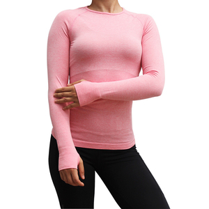 Haut court en coton spandex à manches longues pour femmes OEM Compression ajustée T-shirt de fitness Fabricant de vêtements de sport de gymnastique à vendre - Product Image 1