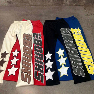 100% algodón Joggers 3D Puff Print French Terry Stacked Hot Trending Style-Pantalones acampanados delgados de bloque de color lateral para hombres - Product Image 1