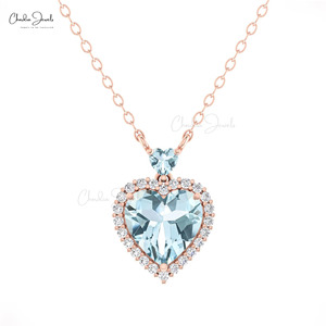 Latest Design 1.75 CTW Natural Tanzanite Dual Heart Necklace Pave Diamond Halo Necklace 14k Solid Gold Wholesale Fine Jewelry - Product Image 4