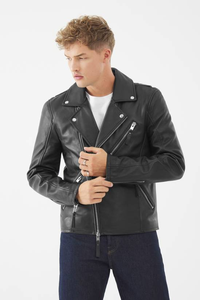 Veste en cuir de vache véritable pour homme, moto, respirante, écologique, style streetwear, couleur noire - Product Image 4