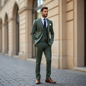 Formal Men Green Tuxedo Suits 3 Pieces Regular Fit Single Breasted Blazer+ Vest + Pants for Wedding <b>Prom</b> <b>Party</b> Gift for men - Product Image 3