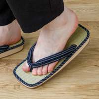 Sandales traditionnelles japonaises Tatami Setta Zori en coton et en Igusa, taille 28 cm - Rayures noires