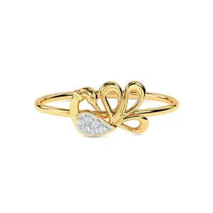 Bague Moissanite en forme de paon avec coupe ronde Bague de promesse en or jaune 14 carats pour tenue quotidienne Bague de fiançailles en or unique pour femme