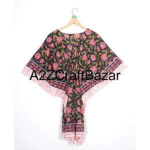 Vestido Casual Ligero, Ecológico, Lavable, de Algodón Puro, Cuello en V, Estilo Túnica Midi, con Borlas, Estampado Floral Bohemio, Manga Corta - Product Image 1