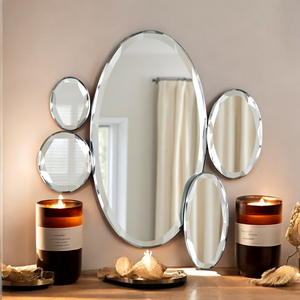 Chic Modern Home Office Wall Mirror Set Elegante Oval Central con círculos circundantes Decoración elegante Marcos de espejos - Product Image 4