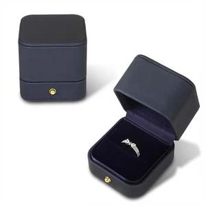 Vintage Elegant Dark Blue Square <b>Proposal</b> <b>Ring</b> <b>Box</b> with Custom Logo for Wedding - Product Image 1