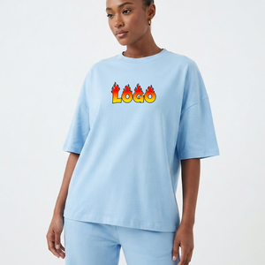 Camiseta de Verano Casual Vintage con Cuello Redondo para Mujer, de Alta Calidad, Manga Corta, 220 g/m², Mezcla de Algodón y Poliéster, Personalizable - Product Image 1