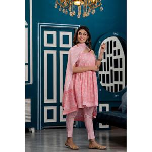 Vestido pakistaní kurta con estampado floral rosa para mujer, con pantalones y dupatta, para fiestas, salwar kameez indio - Product Image 4