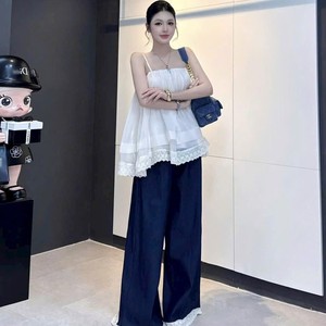 Conjunto de Dos Piezas para Mujer OEM: Top Casual de Gasa con Dobladillo de Encaje y Pantalones Holgados - Product Image 5