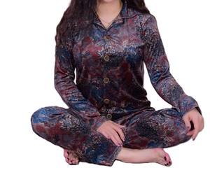 Traje de noche de satén inspirado en el diseñador para mujer Pijama de rayón de 2 piezas Estilo diario Ropa de casa de verano-Ropa de dormir de otoño para damas - Product Image 1