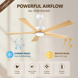 60 Inch Solid Wood <b>Ceiling</b> <b>Fan</b> with <b>Light</b> and Remote, 5 Wood Blades DC Motor <b>Ceiling</b> <b>Fan</b> for Living Room Bedroom - Product Image 2