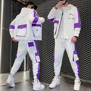 Street Wear Overalls Men 2 Piece Track Suit Fashion Patchwork Cargo Pockets Tracksuit Sweatsuit <b>Joggers</b> Men Fall Sets - Product Image 5