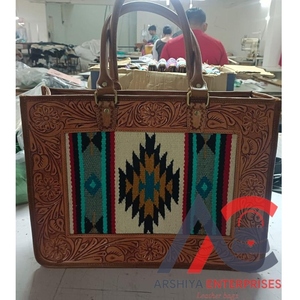 Hand Tooled Carving Leather Tote <b>Bag</b> Stylish Lather Purse Jacquard Leather <b>Bags</b> for Women's Multi Use - Product Image 1