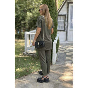 Conjunto de Dos Piezas para Mujer, Blusa de Manga Corta con Cuello en V y Pantalones, 35790 - Negro - Product Image 3