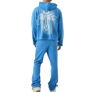 Custom Men Flared Tracksuit Two-Piece Sportswear Set <b>Hoodie</b> and Pants for Acid Wash Streetwear Solid Maternity - Product Image 2