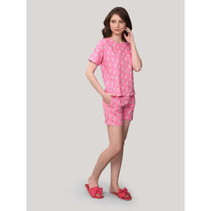 Conjunto de Pijama Corto para Mujer, 100% Algodón, Estampado Rosa, Tejido de Punto Suave, 2 Piezas - Product Image 3