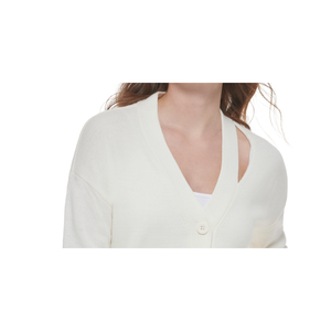 Cardigan da Donna Calvin Klein Jeans con Scollo a V e Ritagli, Bianco, Taglia S, Stile Casual Lungo, in Lana e Acrilico Stampato per Autunno Inverno - Product Image 2