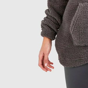 OEM Custom Wholesale Women's 1/4 Quarter Zip <b>Fleece</b> Pullover Hoodie Oversized Cotton Winter Embroidered Washed - Product Image 3