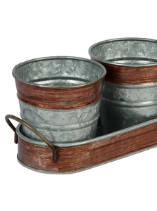 Jardinière en métal moderne en métal galvanisé gaufré marron et argenté pour le jardin et la maison au meilleur prix - Product Image 3