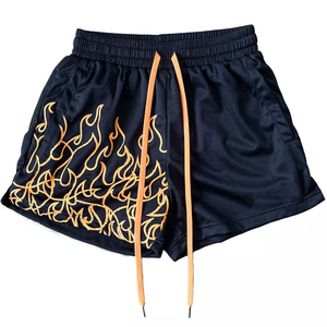 <b>Men</b> Knitted Mesh Sports <b>Shorts</b> Front Logo Mid <b>Elastic</b> <b>Waist</b> Flame Print Drawstring Quick Dry Casual Training 220g Made Pakistan - Product Image 6