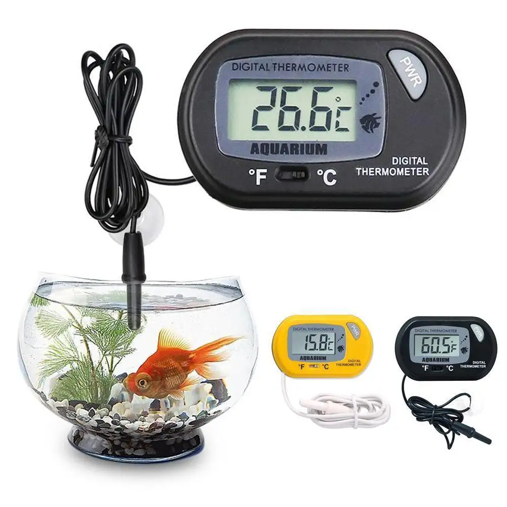 Termometer tangki ikan, pengukur suhu air Sensor higrometer Digital dengan cangkir penyedot