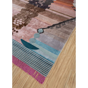Tapis en laine et soie de bambou noué à la main Manchaha rose et violet, motif géométrique Lev-758 pour la décoration intérieure, tapis Jaipur US - Product Image 2