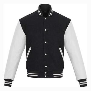 Chaqueta Varsity Bordada para Hombre, Estilo Urbano, Chaqueta de Béisbol con Logotipo, Chaqueta Universitaria Negra con Mangas de Cuero Blanco 2026 - Product Image 1
