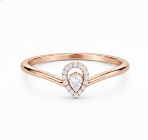 Anillo de compromiso con halo de diamantes cultivados en laboratorio con corte de pera en forma de lágrima, anillo de diamantes a juego con banda de boda curva tipo chevron para mujer - Product Image 3