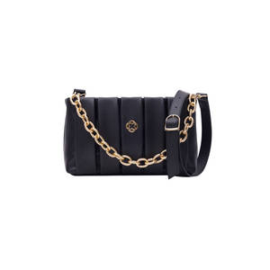 Bolso de hombro de cuero a rayas-negro - Product Image 2