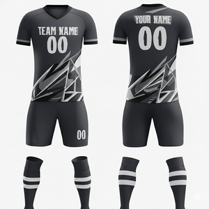 Equipación de Fútbol Profesional Personalizable, Camiseta y Pantalones Cortos de Fútbol con Estampado Digital, 100% Poliéster, Secado Rápido, Transpirable, Cuello en V, Unisex para Adultos - Product Image 5