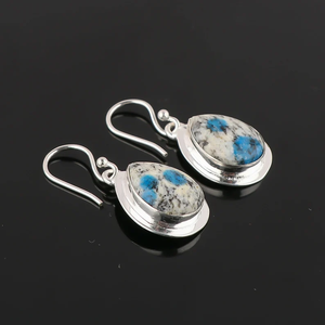 Pendientes colgantes de jaspe en forma de lágrima de estilo bohemio hechos a mano Plata de ley de moda para cristianos - Product Image 2