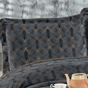 Ensemble de couvre-lit classique de luxe personnalisé Guzide Podyum Anthracite Grey 4 pièces, 100% chenille, tissé organique, rayé, lavable - Product Image 2