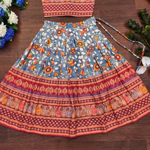 Conjunto de Lehengha Choli de Moda Étnica India Shoryam para Niños, Completamente Cosido, Largo hasta el Suelo, Mangas Abullonadas, Estampado Floral - Product Image 2