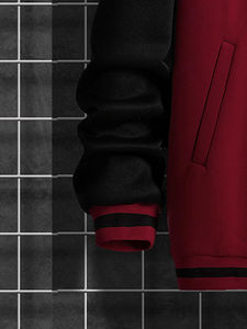 Venta caliente de alta calidad personalizada Varsity chaqueta con capucha cuello alto con expresión estampado Colorblock y hombro caído - Product Image 3