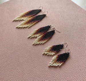 ต่างหูงาช้างสีดำ Ombre-ต่างหูลูกปัด-ต่างหูพู่ห้อยต่างหูลูกปัด Boho พื้นเมือง - Product Image 1
