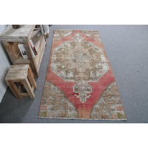 Tapis vintage 3,1x6,1 pieds, tapis turc d'appoint, tapis en laine abstrait rouge-brun - Product Image 1