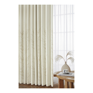 Good Class Wholesale Chinese Style 3D Embroidered Floral Double Layer Window Beige <strong>Curtains</strong> Drape for the Bed Room