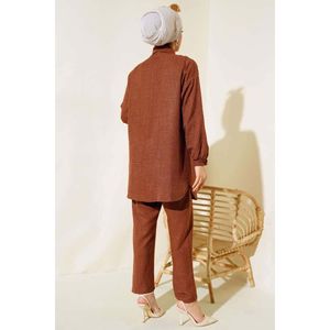 Ensemble 2 pièces en lin lapidé et pailleté Marron - Product Image 2