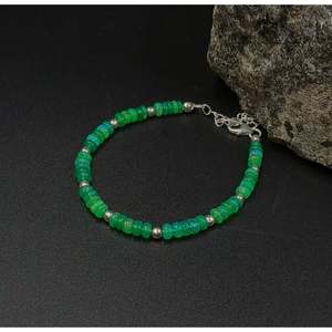 Ethiopian Green <b>Opal</b> Bead <b>Bracelet</b> with Diamond Bohemian Style Number Pattern Rhodium Plated Jewelry for Gift - Product Image 3