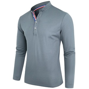 Polo informal de negocios de 100% algodón para hombre con cuello Henry, manga larga con patrón sólido para primavera y otoño - Product Image 2