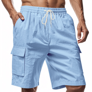 Pantalones cortos Cargo informales de verano para hombre de alta calidad 100% algodón resistente al agua transpirable de secado rápido cintura elástica bolsillos satén - Product Image 3