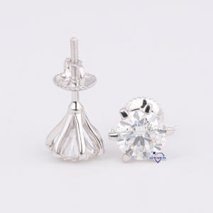 Clásico elegante 14Kt oro blanco corte redondo laboratorio crecido diamante elegante para mujeres Stud pendiente minimalista VVS claridad - Product Image 6