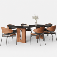 Chaise de salle à manger en cuir Wabi-sabi moderne, structure en bois massif courbé, idéale pour salle à manger, café et bureau à domicile