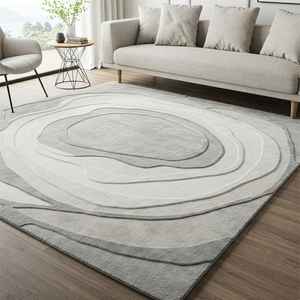 Alfombra en capas abstracta gris de lujo, alfombra con patrón redondo texturizado moderno para sala de estar, dormitorio, Alfombra de lana con mechones a mano de alta calidad - Product Image 1